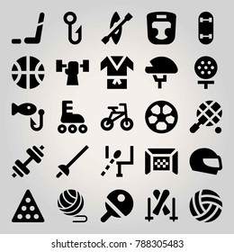 Sport vector icon set. tennis, kayak, bicycle and billiard