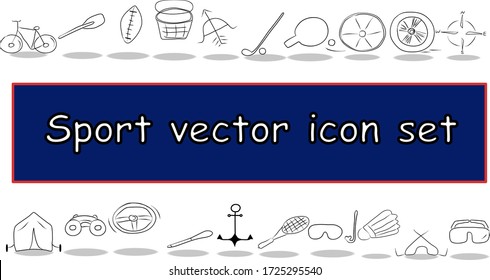 Juego de iconos de vector deportivo. Ilustración de colección simple delgada negra