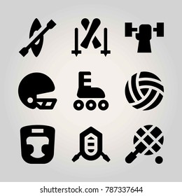 Sport vector icon set. volleyball , helmet, kayak and tennis
