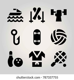 Sport vector icon set. volleyball , ball, fishing and kimono