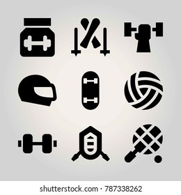 Sport vector icon set. volleyball , weightlifting, protein and ball