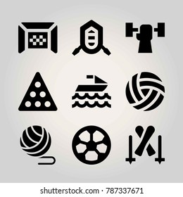 Sport vector icon set. weightlifting, volleyball , billiard and football gate