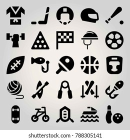 Sport vector icon set. weightlifting, skiing, american football and ping pong