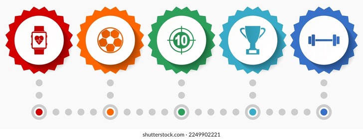 Iconos vectoriales deportivos, colección de insignias web de diseño plano de la competencia, plantilla de infografía de negocios
