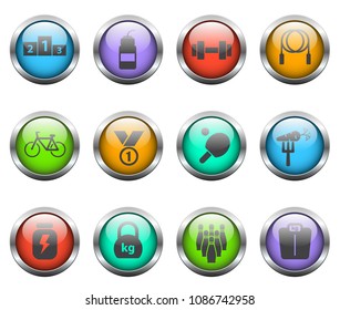 sport vector icons on color glass buttons