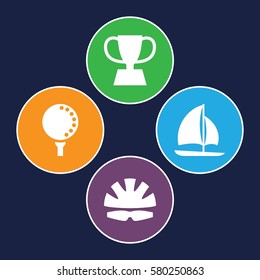 Sport vector icons. Set of 4 Sport filled icons such as trophy, golf ball, helmet