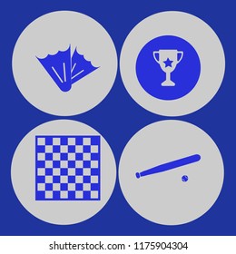 sport vector icons set. with trophy cup, baseball, flippers and chess board in set