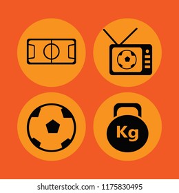 sport vector icons set. with weight, soccer ball, football stadium and football tv match in set