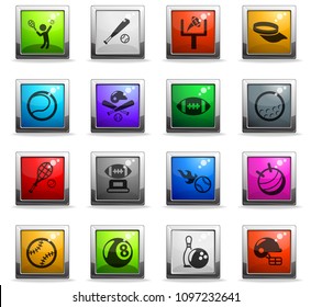 sport vector icons in square colored buttons for web and user interface design