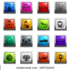 sport vector icons in square colored buttons for web and user interface design