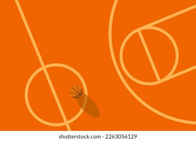 sport Vector illustration of a basketball court with a ball and shadow on ground orange background, no people abstract background graphic website card poster calendar printing
