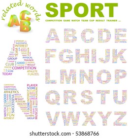 SPORT. Vector letter collection. Wordcloud illustration.