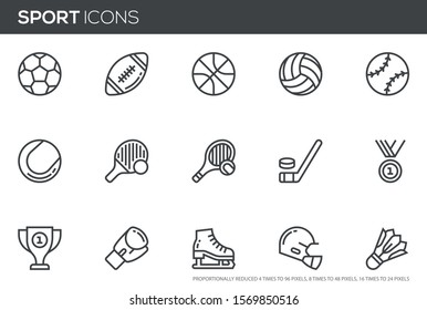 Sport Vector Line Icons Set. Sports Equipment, Various Sports, Balls, Hockey. Editable Stroke. Perfect Pixel Icons, Such Can Be Scaled To 24, 48, 96 Pixels.