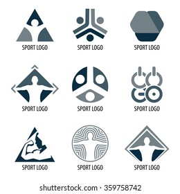 Sport vector sport logos. Abstract logotype organization. Icons for competition. Athletic signs set. Triangular olympic games symbols collection. 