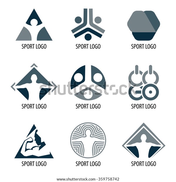 Sport vector sport logos. Abstract logotype\
organization. Icons for competition. Athletic signs set. Triangular\
olympic games symbols collection.\
