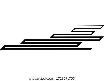 Patrón de Vector deportivo para la carrocería del coche, barco, ropa deportiva, juguete. Elemento de diseño de carreras. Forma rayada de una línea negra en zigzag sobre fondo blanco. Fondo de Vector moderno. Velocidad, flecha