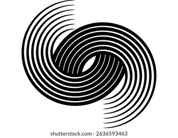Sport vector pattern of round swirled parallel lines. Black striped design element on white background. For sportswear, interior, wall art. Vector background in retro style. Swirled