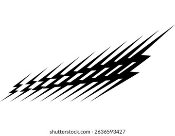 Sport vector pattern with sharp lightning bolts. Black design element on a white background. For a car, boat, sportswear, toy. Vector background. Flash