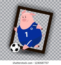 Sport Vector Piggy symbol 2019. Cartoon illustration for Christmas card, prints, calendar, sticker, invitation, baby shower, children clothes, poster