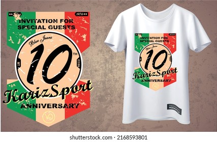 sport vector t shirt design with number 10 and text ( invitation for special gusts , 1976 )