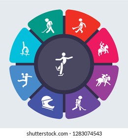 sport vector template for infographics. Business concept with 9 options, steps, parts, segments. Banner infographic cycling diagram, round chart, Ice skating, hockey, hurling, horseball icons