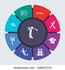 sport vector template for infographics. Business concept with 9 options, steps, parts, segments. Banner infographic cycling diagram, round chart, Golf, Go game, formula racing icons