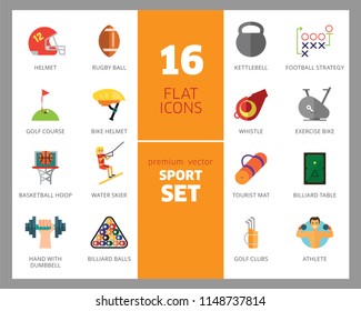 Sport vehicles icon set. Rugby ball, bike helmet, water skier. Activity concept. Can be used for topics like hobby, healthy lifestyle, sport outfit