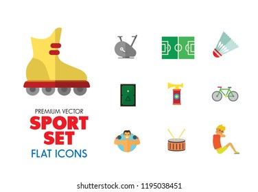 Sport vehicles icon set. Rugby ball, bike helmet, water skier. Activity concept. Can be used for topics like hobby, healthy lifestyle, sport outfit