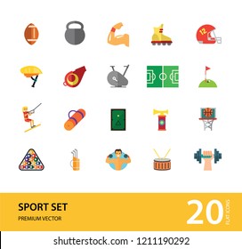 Sport vehicles icon set. Rugby ball, bike helmet, water skier. Activity concept. Can be used for topics like hobby, healthy lifestyle, sport outfit
