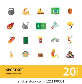 Sport vehicles icon set. Rugby ball, bike helmet, water skier. Activity concept. Can be used for topics like hobby, healthy lifestyle, sport outfit