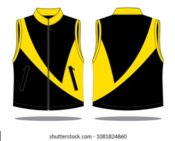 Sport vest design black-yellow with curve tyle and two pocket on front chests vector.Front and back view.