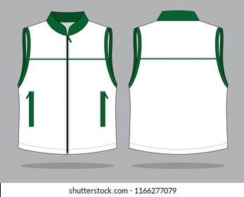 Sport Vest Design Edging With White-Green and Two Pockets Vector.Front and Back Views.