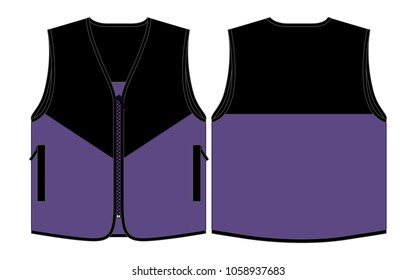 Sport Vest Design Half Style Black-Purple And Two Pocket On Chests Vector.Front And Back View.