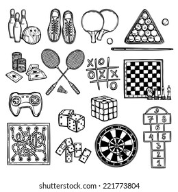 Sport video and gambling games sketch decorative icons set isolated vector illustration