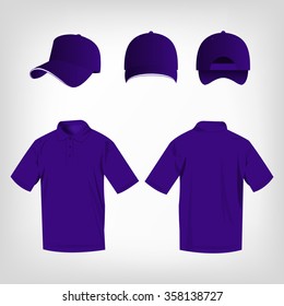 Sport violet polo shirt and baseball cap isolated set vector