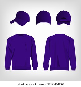 Sport violet sweater and baseball cap isolated set vector