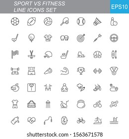 SPORT vs FITNESS line thin icons set. Vector illustrations collection EPS10.