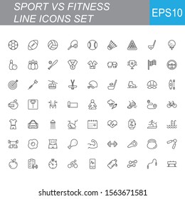 SPORT vs FITNESS line thin icons set. Vector illustrations collection EPS10.