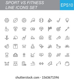 SPORT vs FITNESS line thin icons set. Vector illustrations collection EPS10.