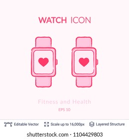 Sport watch icon isolated on white. Sports equipment vector logo. Modern pictogram for web graphics