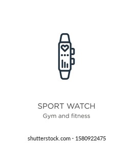 Sport watch icon. Thin linear sport watch outline icon isolated on white background from gym and fitness collection. Line vector sign, symbol for web and mobile