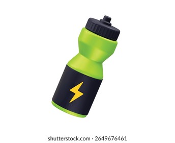 Garrafa de água esporte com ícone de energia renderização 3d. Ilustração de renderização 3d do ícone do Energy Drague