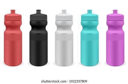 Botella de agua deportiva. Plantilla de botella de plástico aislado para la puesta en forma. Modelación en blanco sobre el matraz de bicicletas, diseño de contenedores reutilizables, equipo de aventura, viajes de verano