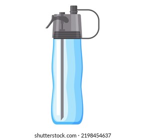 Botella de agua deportiva. Plantilla de botella de plástico aislado para la puesta en forma. Mockup en blanco de frasco de bicicleta, diseño de contenedor reutilizable, equipo de aventura, viajes de verano. Bebida para líquido limpio con tapa y paja