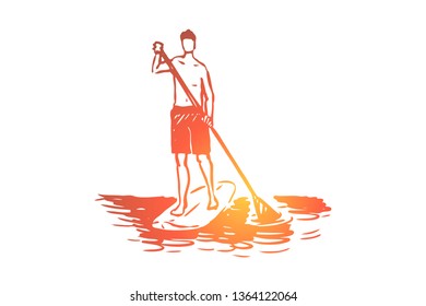 Sport, water, paddle, stand, sup concept. Hand drawn stand up paddle summer sport concept sketch. Isolated vector illustration.