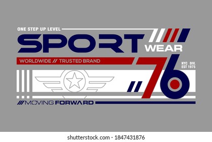 SPORT WEAR 76 modern and stylish typography slogan. Abstract design with the lines style. Vector print tee shirt, typography, poster. Global swatches.
