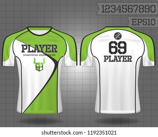 sport wear protection equipment vector illustration.layout football sport t-shirt design. Template front, back view. Soccer kit national team shirt mock up and number for edit.