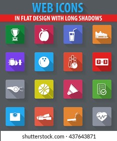 Sport web icons in flat design with long shadows