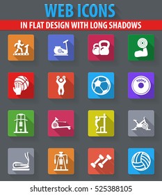 Sport web icons in flat design with long shadows