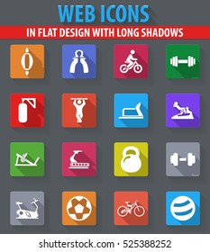 Sport web icons in flat design with long shadows
